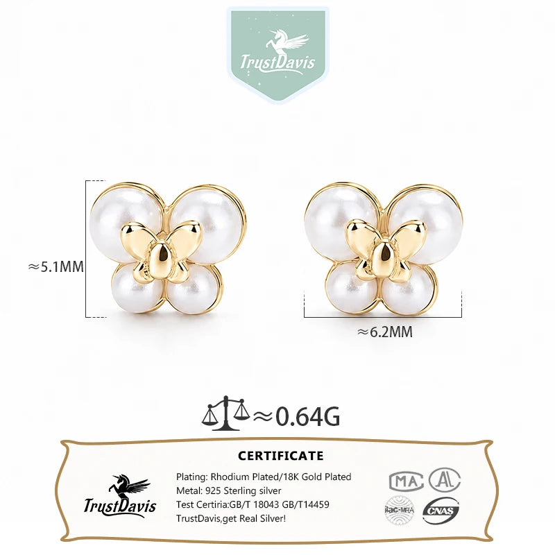 Pearl Stud Earrings Minimalist Double Butterfly Earrings DS4995
