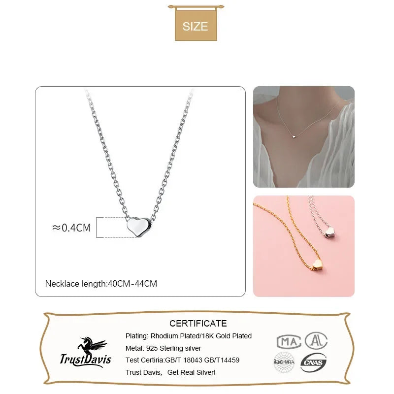 TrustDavis Genuine 925 Sterling Silver Fashion Romantic Mini Heart Necklaces For Women Wedding Anniversary Fine Jewelry DA1226