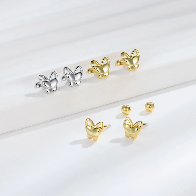 TrustDavis 925 Sterling Silver Women's Fashion Simple Hollow Butterfly Screw Earrings for Women Girls Jewelry Gift DS4270