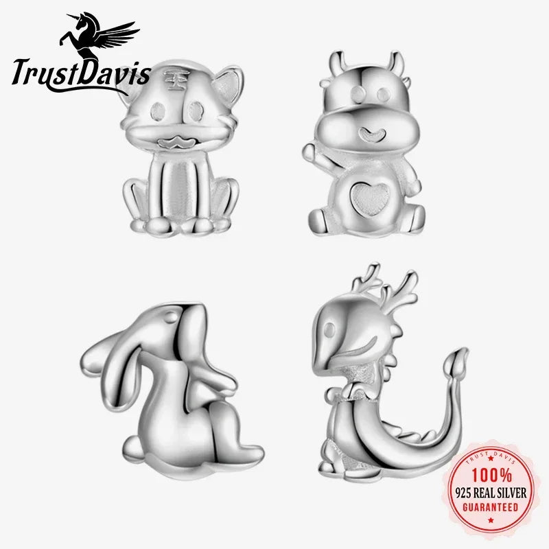 Trustdavis Real 925 Sterling Silver Chinese Zodiac Signs Screw Stud Earrings For Women Daughter Birthday Gift Jewelry DS4430