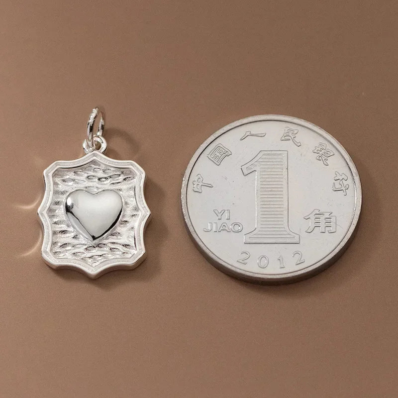 TrustDavis Real 925 Sterling Silver Vintage Wave Heart Charm Pendant for Women Kids Handmade DIY Accessories Jewelry DZ1006