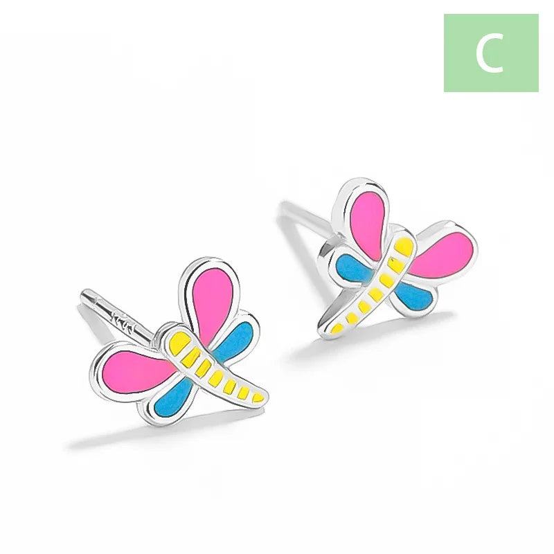 TrustDavis Real 925 Sterling Silver Glaze Cake Panda Dragonfly Stud Earrings For Women Wedding Party Fine Jewelry Gift DS4607