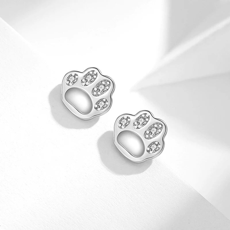 TrustDavis 925 Sterling Silver Women's  Fashion Sweet Animal Cat Paw Earrings for Women Girls Jewelry Gift DS4438