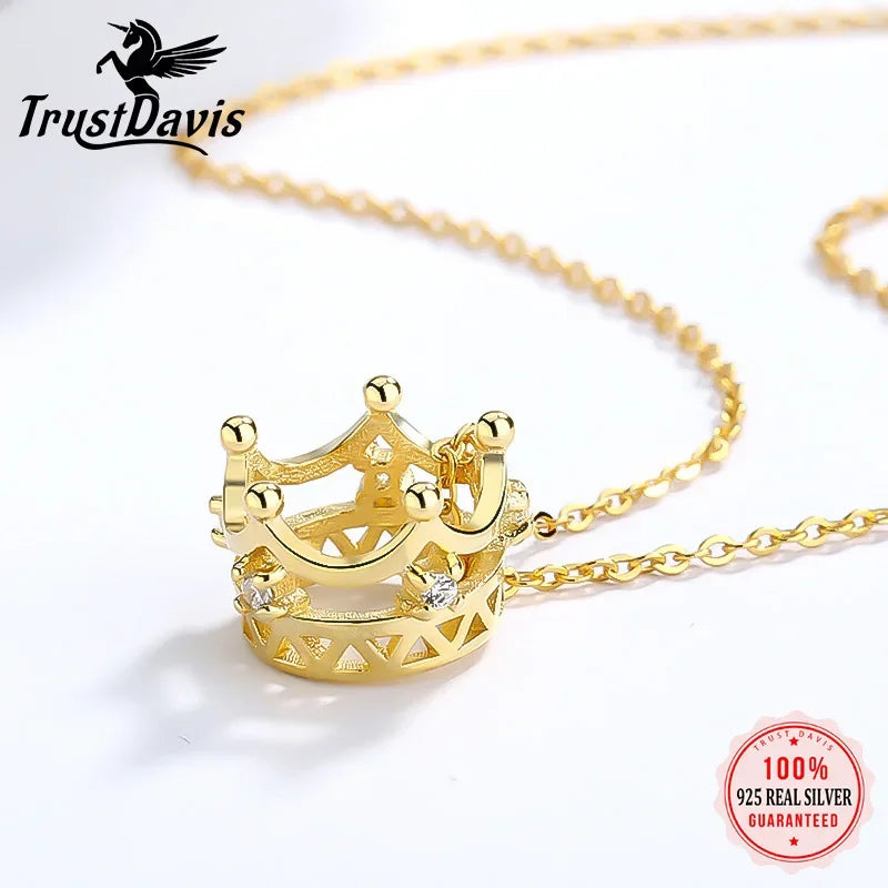 TrustDavis Real 925 Sterling Silver Necklace Crown Pendant Girls Birthday Gift For Women Wedding Party S925 Jewelry DS3452