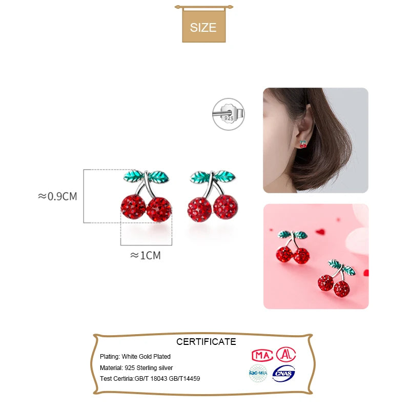 Trusta Genuine 925 Sterling Silver Fashion Sweet Red CZ Cherries Stud Earring For Women Wedding Silver 925 Jewelry Gift DA600