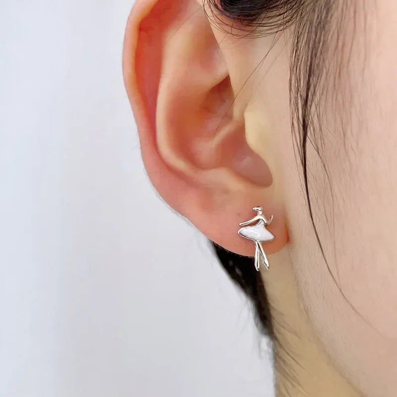 TrustDavis 925 Sterling Silver Color Glaze Ballet Dancer Stud Earrings For Women Wedding Party Valentine's Day Gift Jewelry DA38