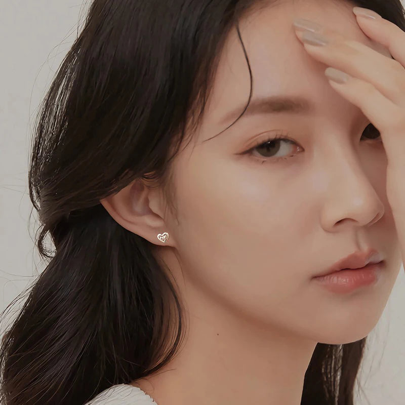 TrustDavis 925 Sterling Silver Women's Fashion Simple Heart-Shaped Bow Screw Earrings for Women Girls Jewelry Gift DS4418