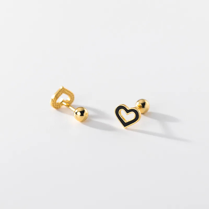 Black Heart Beads Screw Stud Earring DA2814