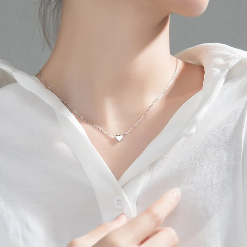 Trustdavis Real 925 Sterling Silver Sweet Romantic Heart Pendant Short Necklace For Women Wedding Party Christmas Present DS441
