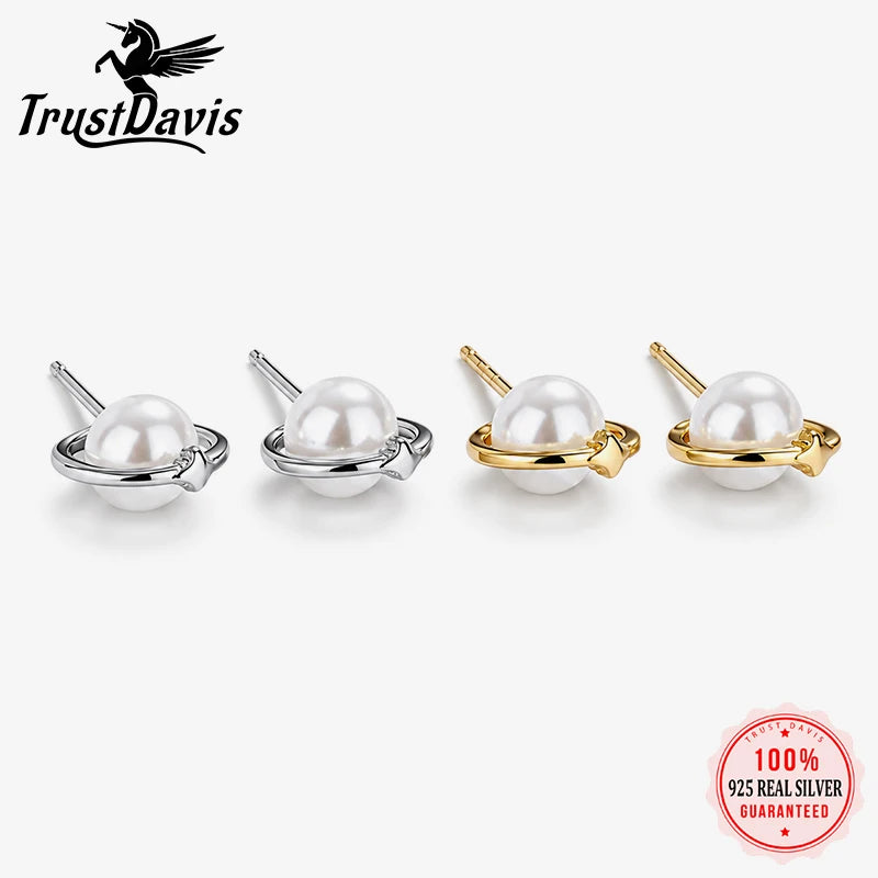 Pearl Earrings Dainty Planet Pearl Stud Earrings DS4997
