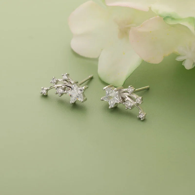 TrustDavis Genuine 925 Sterling Silver Sweet Symmetry Star CZ Stud Earrings For Fashion Woman Wedding Party Fine Jewelry DA1232