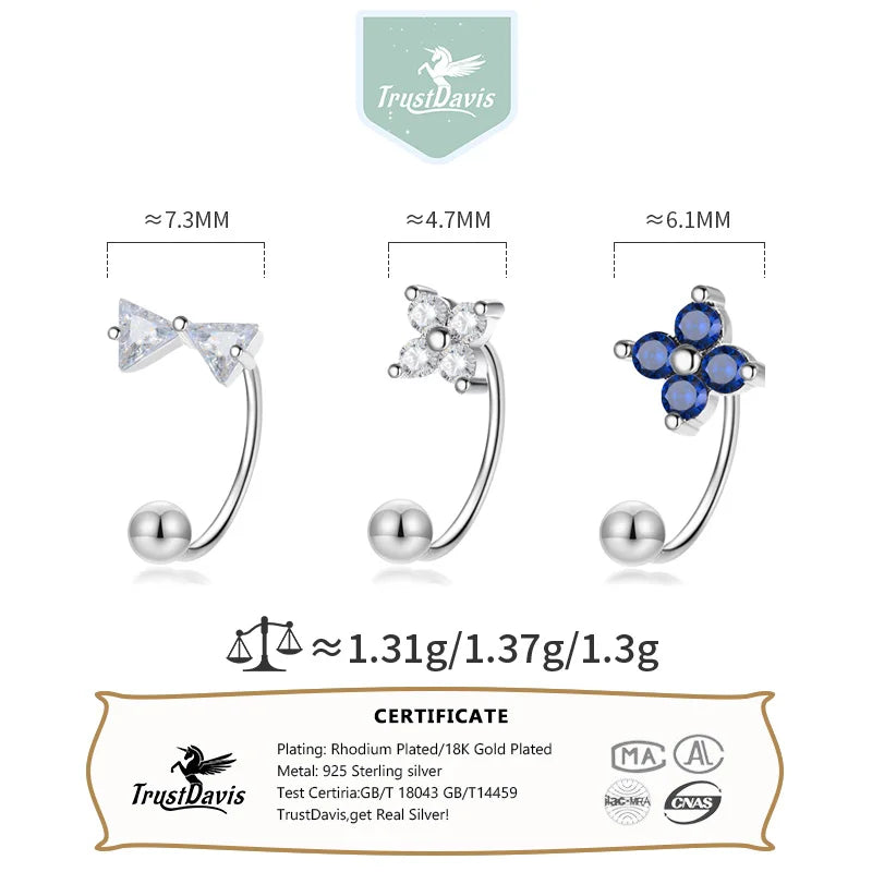TrustDavis Real 925 Sterling Silver Fashion Flower Bowknot Beads Screw Stud Earrings For Women Wedding Party Fine Jewelry DA2412