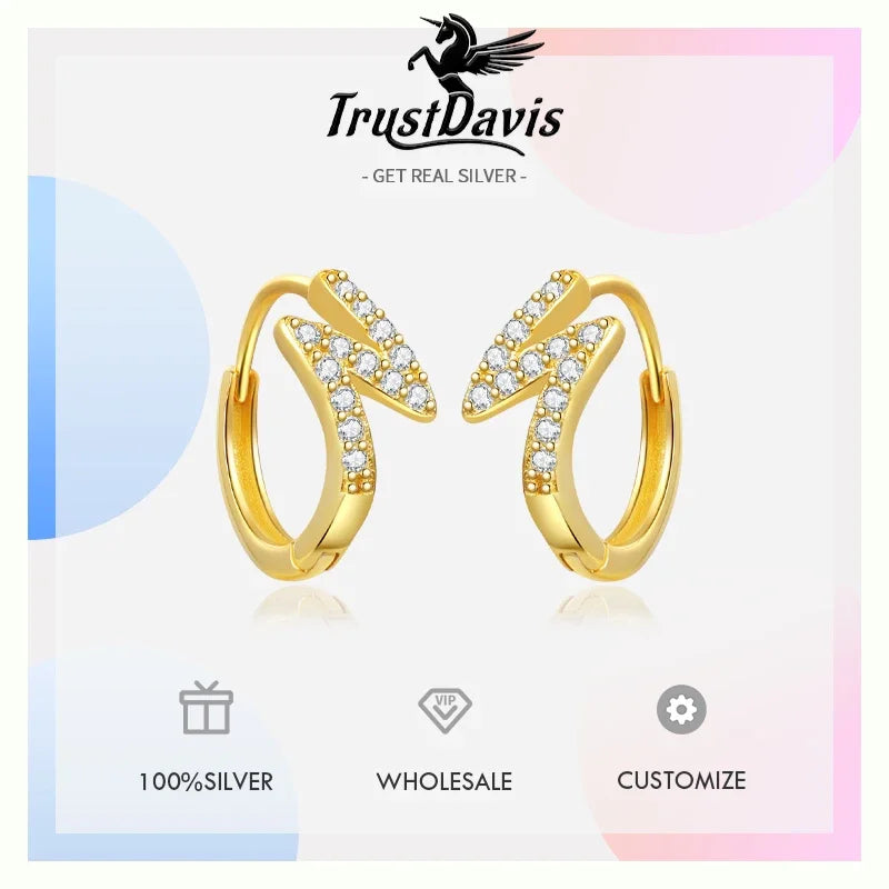 TrustDavis 925 Sterling Silver Fashionable minimalist Hoop Earrings for Girls Fine Jewelry  Accessory Party Gift  DA4115