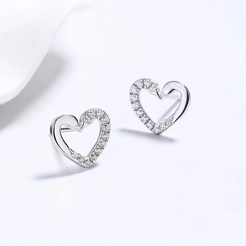 Hollow Heart Earring Minimalist Pave CZ Stud Earrings DS4994