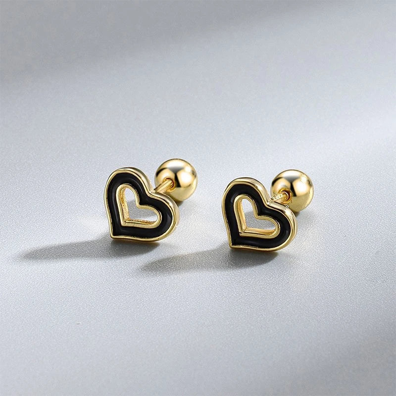 TrustDavis 925 Sterling Silver Women's Fashion Simple Epoxy Hollow Heart-shaped Earrings for Women Girls Jewelry Gift DS4292