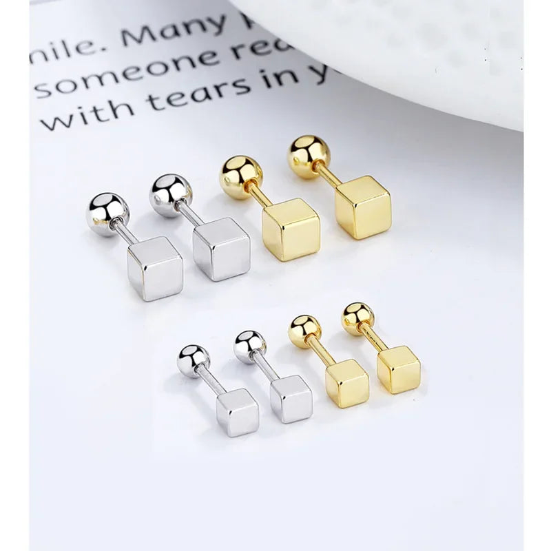 Square Bead Screw Stud Earrings DA2838