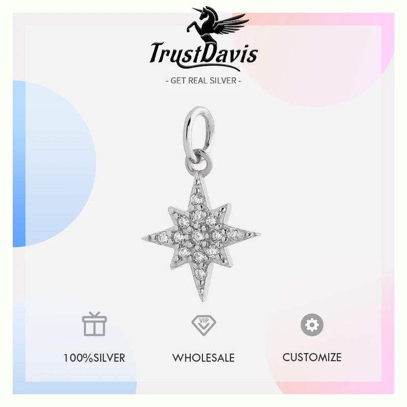 TrustDavis Real 925 Sterling Silver Fashion Cute Heart Star Charm Pendant Handmade DIY Accessories Fine Jewelry Wholesale DZ1813