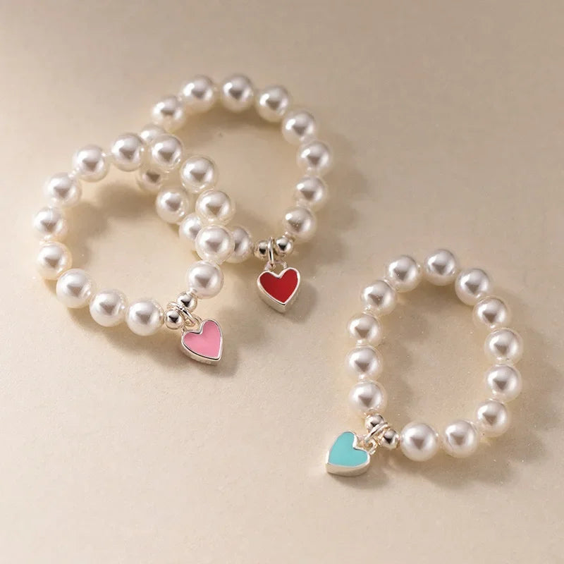 TrustDavis 925 Sterling Silver heart Synthesis pearl Opening Rings For Women Romantic Style Fine 925 Wholesale Jewelry DS3570