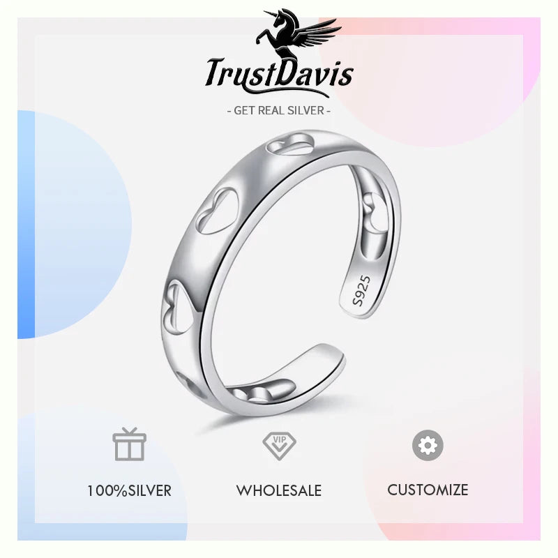 Heart Love Opening Rings For Women Wedding Party Gift Fine Jewelry DG0170