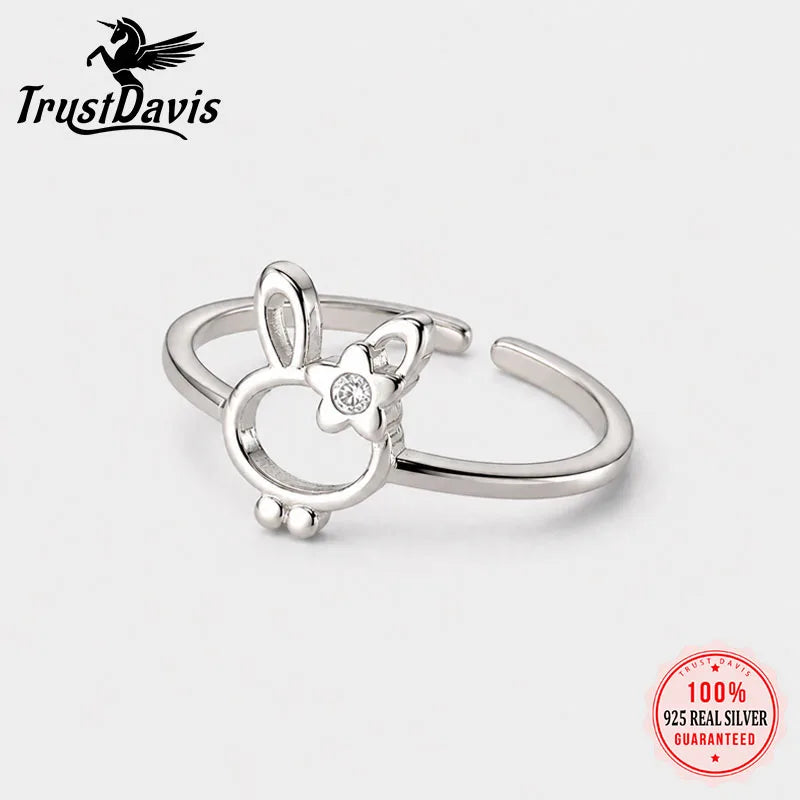 Openwork Rabbit Zircon Silver Ring DS4905