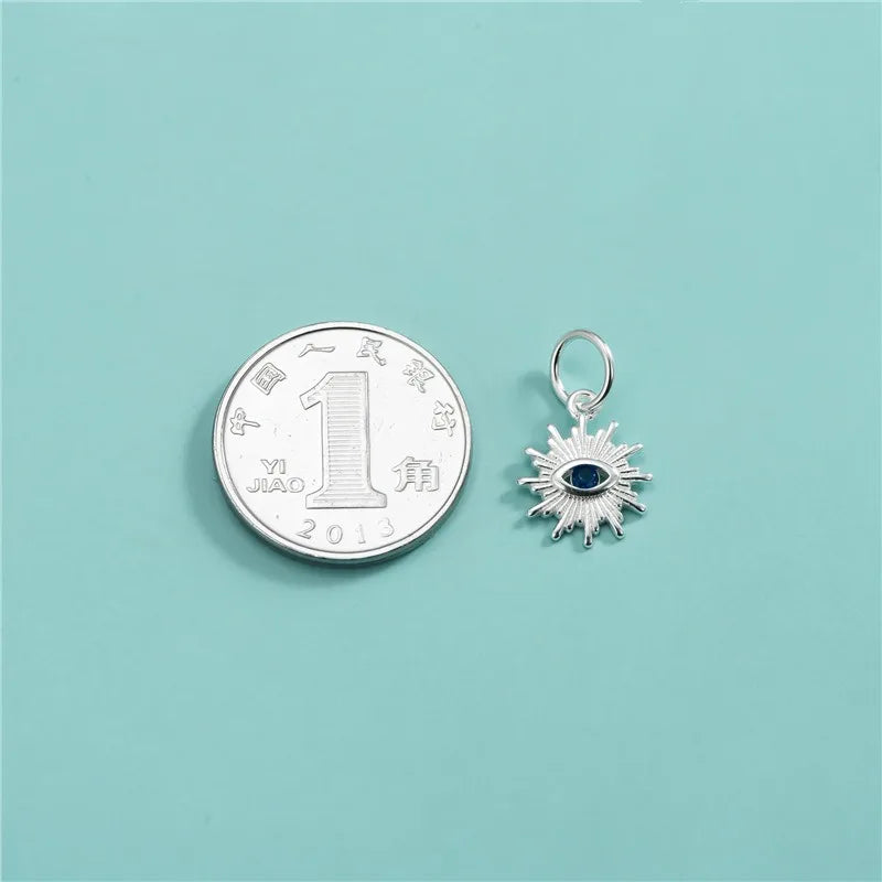 TrustDavis Real 925 Sterling Silver Fashion Blue Eyed Demon Charm Pendant Handmade DIY Accessories Fine Jewelry Wholesale DZ1736