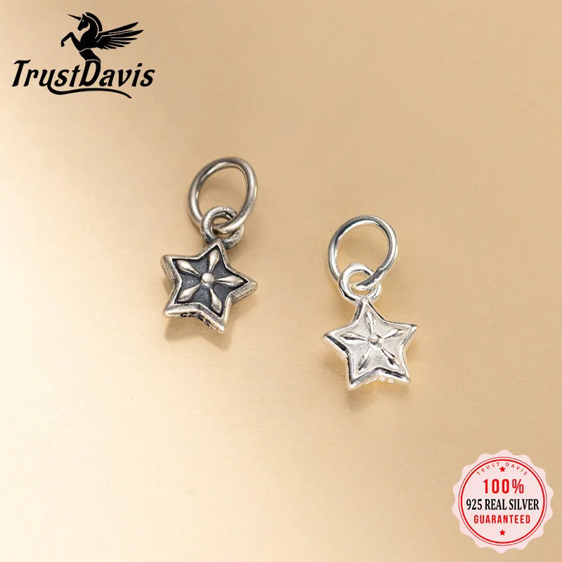 TrustDavis 925 Sterling Silver Fashion Classic Cute Vintage Star Pendant DIY Necklace Bracelet Accessories Fine Jewelry DZ1840