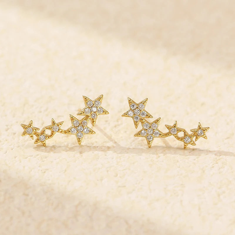 TrustDavis 925 Sterling Silver Women's Fashion Simple Star Zircon Earrings for Women Girls Birthdays Jewelry Gift  DS4698