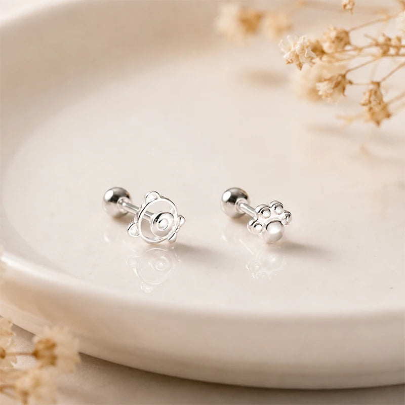 Bear Paw Screw Earrings for Women Daily Wear Jewelry Gift DS4982