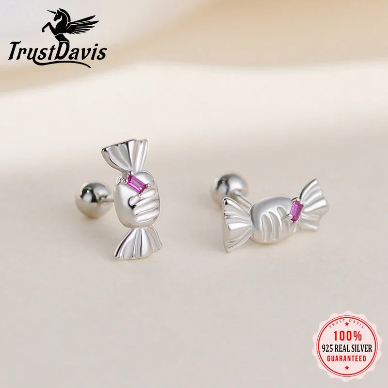 Real 925 Sterling Silver Simple Sweets Candy Stud Earrings DS4440