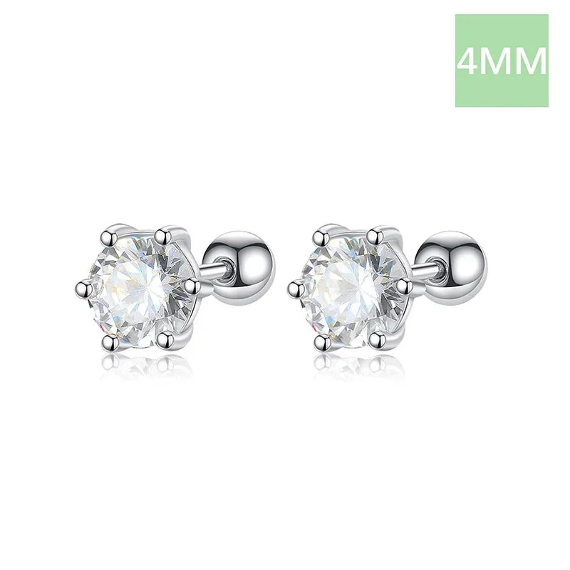 Six Claw 3/4/5/6/8mm CZ Screw Stud Earrings DA2268