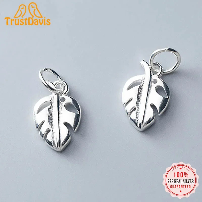 TrustDavis  Real 925 Sterling Silver Fashion Sweet Hollow Leaves Charm Pendant Handmade DIY Accessories Jewelry Wholesale DZ134
