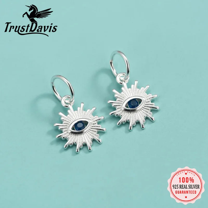 TrustDavis Real 925 Sterling Silver Fashion Blue Eyed Demon Charm Pendant Handmade DIY Accessories Fine Jewelry Wholesale DZ1736