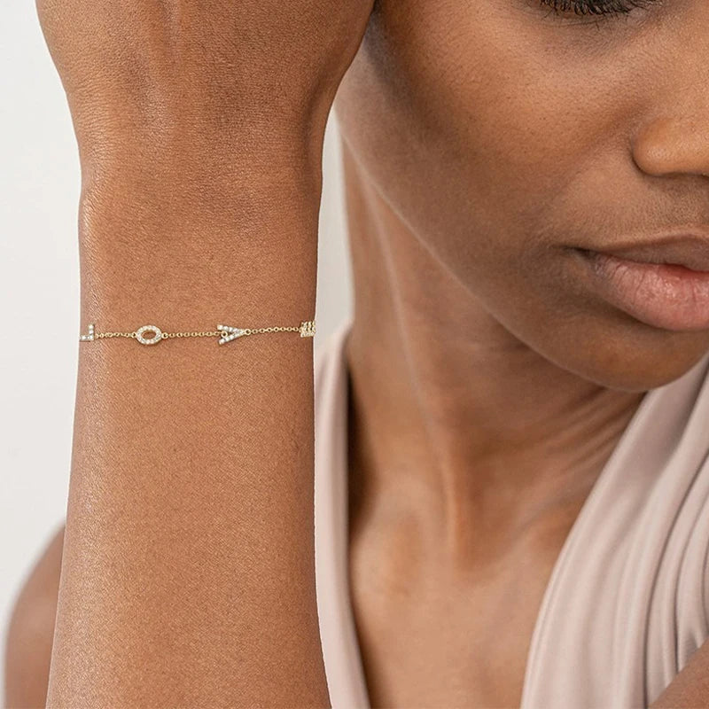 TrustDavis Girls 925 Sterling Silver Fashion Sweet LOVE letter zircon bracelet for Women Girl  Birthday Gift Fine Jewelry DS4706