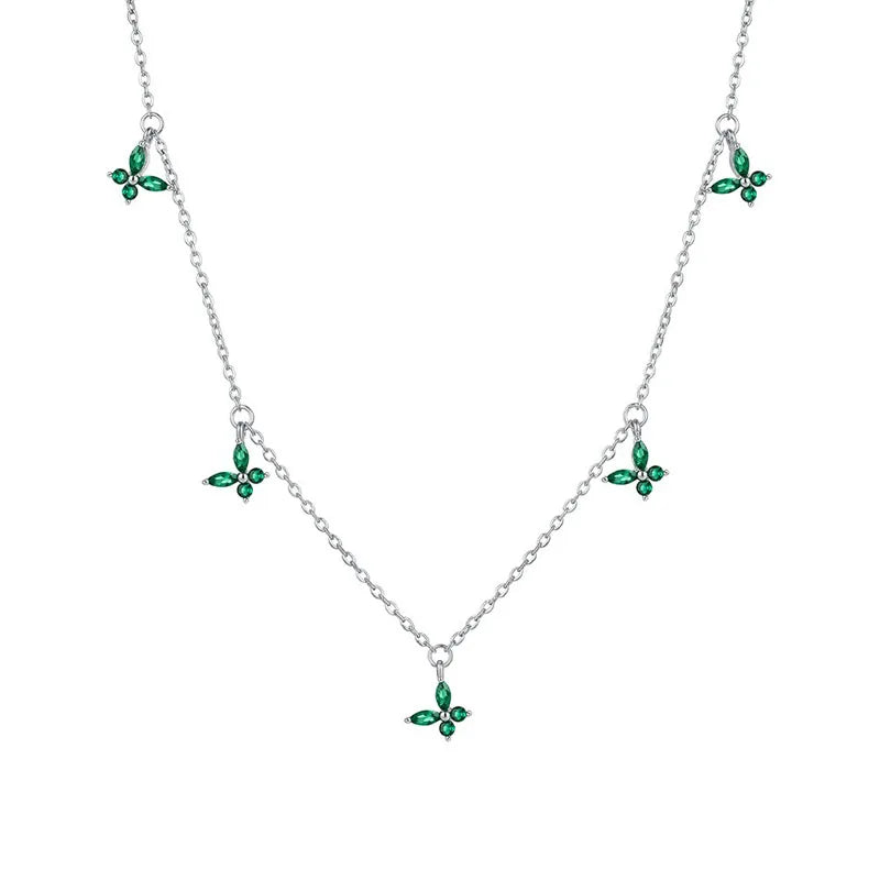 Real 925 Sterling Silver Zircon Butterfly Necklace and Bracelet DS4944