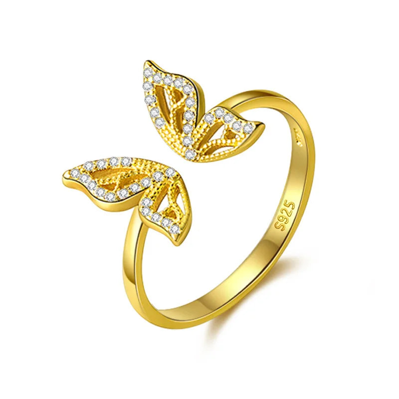 Trustdavis Genuine 925 Sterling Silver Insect Butterfly Opening Ring For Women Wedding Valentine's Day Fine S925 Jewelry DA2744