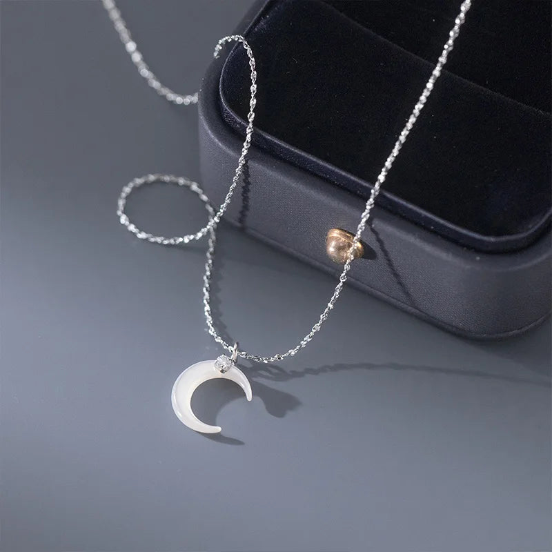 TrustDavis Real 925 Sterling Silver Elegant Moon Shell CZ Choker Necklace for Women Wedding Birthday Fine Jewelry DS3993