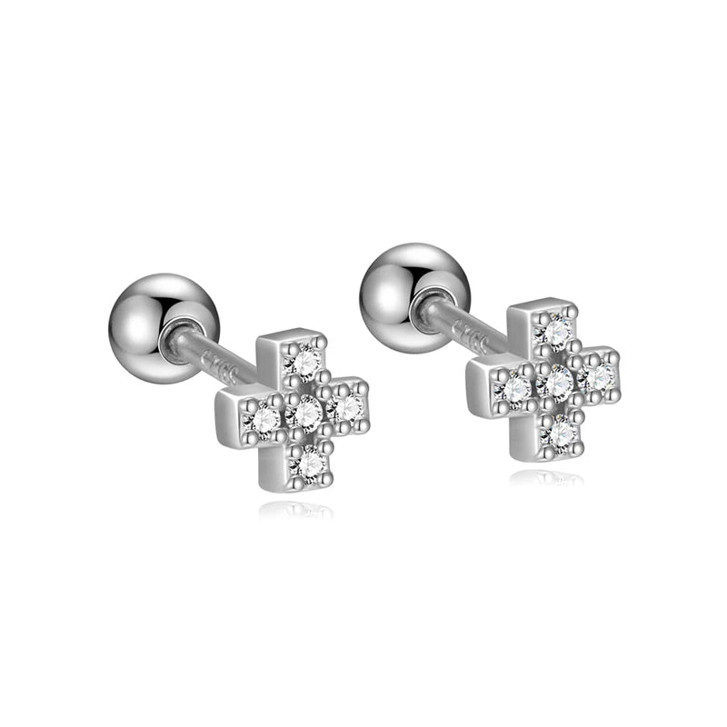 Colored Zircon Cross Screw Earrings DS4758