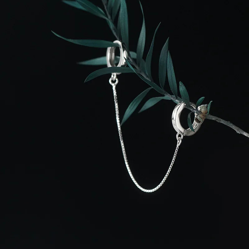 TrustDavis 1Pcs Real 925 Sterling Silver Fashion Box Chain Double Hoop Earrings For Women Wedding Party Fine Jewelry Gift DA2275