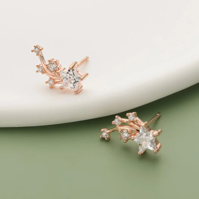 TrustDavis Genuine 925 Sterling Silver Sweet Symmetry Star CZ Stud Earrings For Fashion Woman Wedding Party Fine Jewelry DA1232