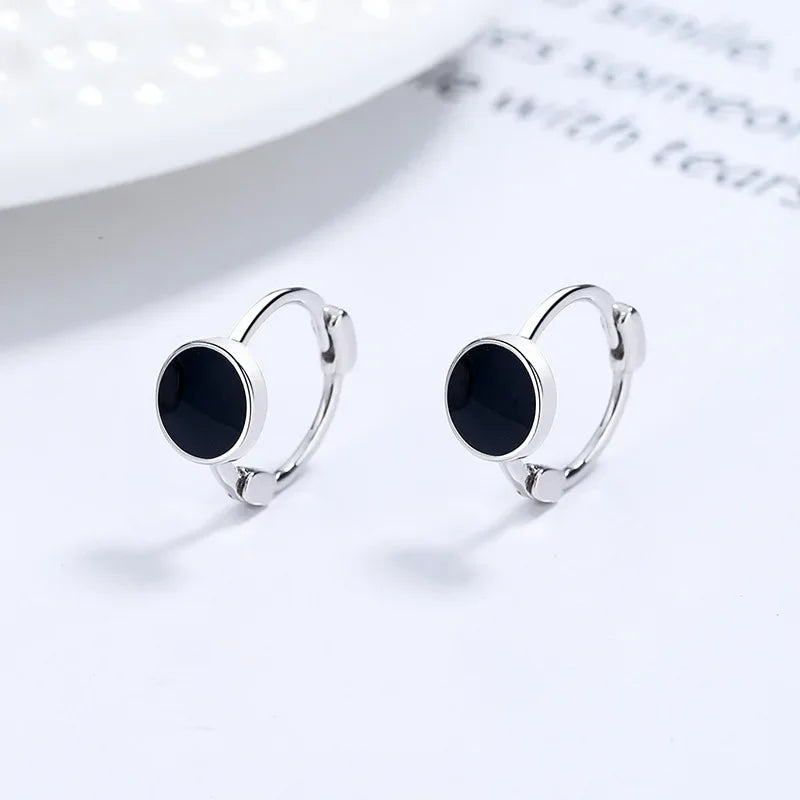 TrustDavis Real 925 Sterling Silver Black Glaze Heart Round Star Square Hoop Earrings For Women Wedding Party Jewelry DA2509