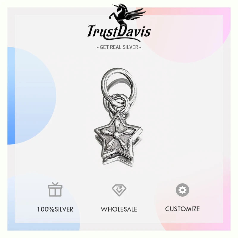 TrustDavis 925 Sterling Silver Fashion Classic Cute Vintage Star Pendant DIY Necklace Bracelet Accessories Fine Jewelry DZ1840