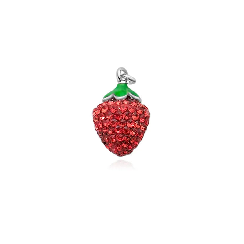 TrustDavis New Real 925 Sterling Silver Fashion Zircon Red Strawberry Charm Pendant Handmade DIY Accessories Wholesale DZ1733