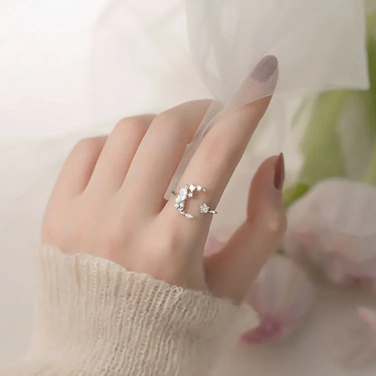 TrustDavis Real 925 Sterling Silver Fashion Twinkling Moon Ring Necklace For Women Wedding Anniversary Gift 925 Jewelry DS1348