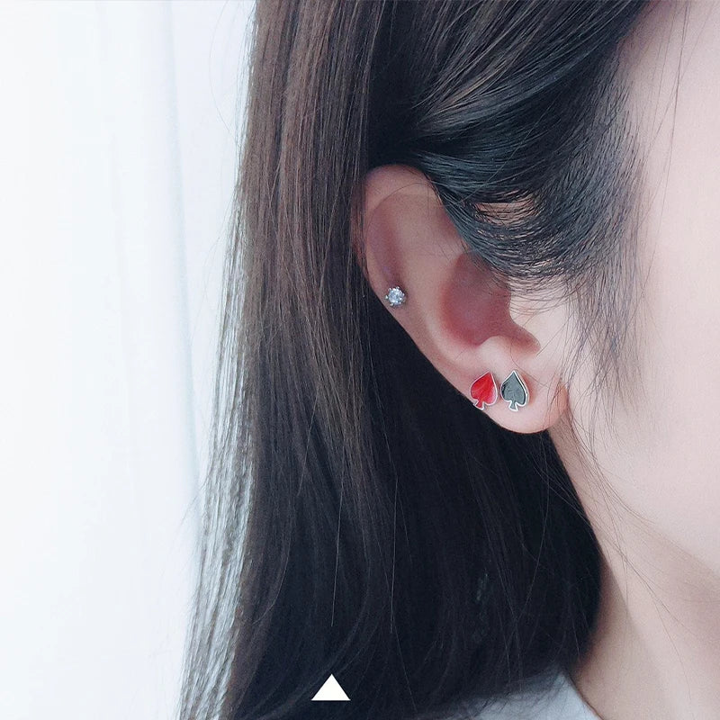 TrustDavis Real 925 Sterling Silver Women's Fashion Simple Black and Red Heart Earrings for Women Girls Jewelry Gifts DS4250