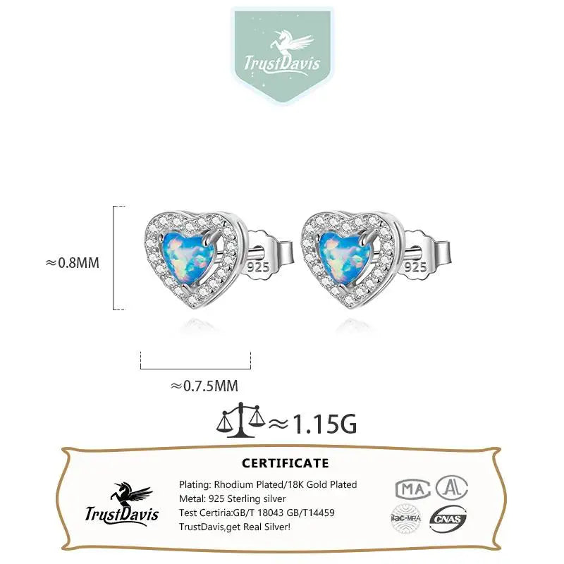 Trustdavis 100% 925 Sterling Silver Women's Jewelry Fashion romantic cute Stud Earrings Gift For School Girls Teens Lady DS4048