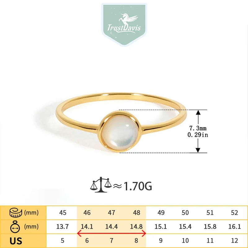 TrustDavis Real 925 Sterling Silver Women's Fashion and Simple White Shell Ring for Women Girls Fine Jewelry Gift DS4681