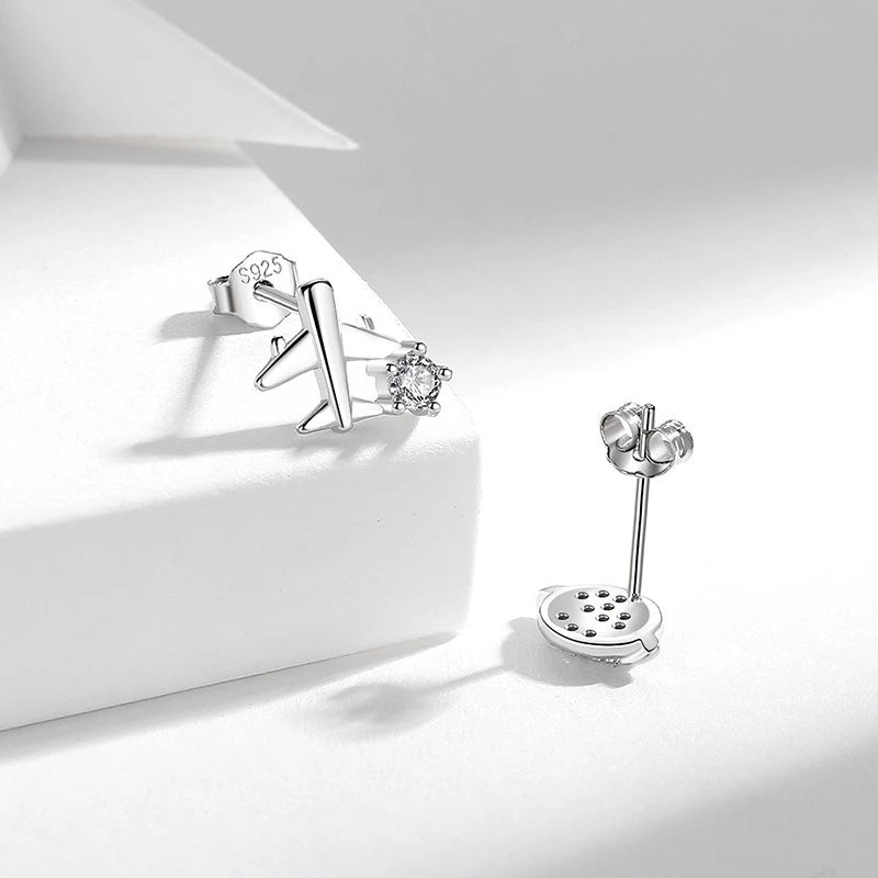 TrustDavis 925 Sterling Silver Women's Fashion Simple Planet and Airplane Earring for Women Girls Birthdays Jewelry Gift  DS4692