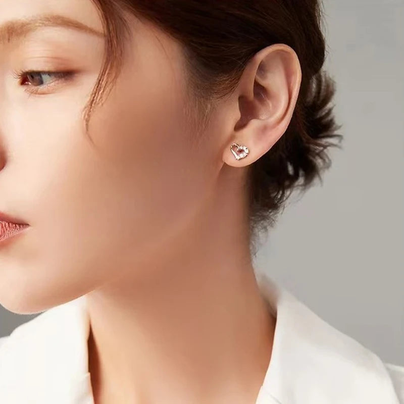 Hollowed Heart-shaped Zircon Stud Earrings DS4845