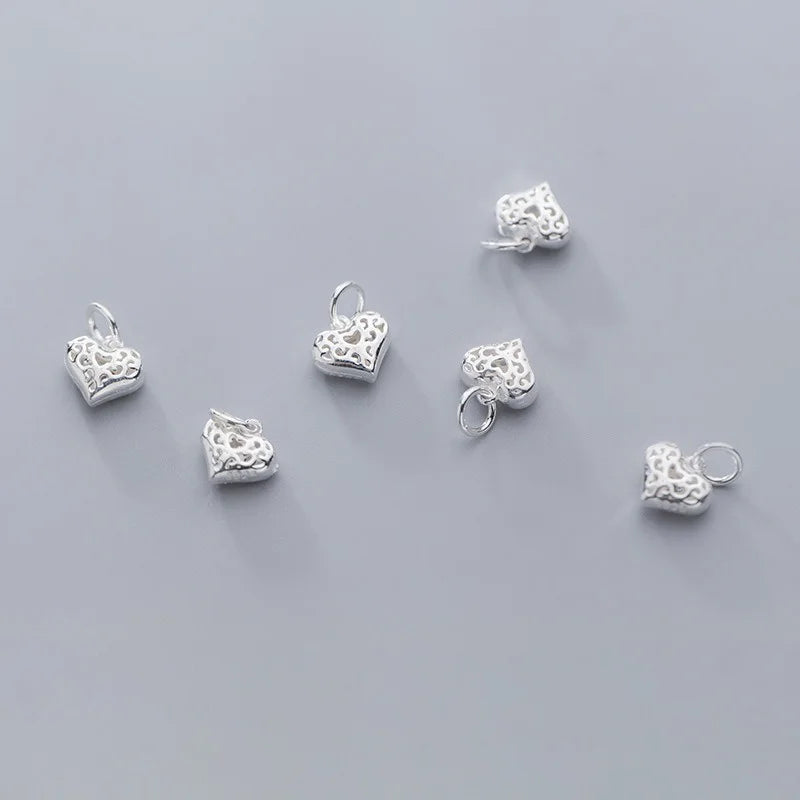 TrustDavis New Real 925 Sterling Silver Fashion Simple Hollow Heart Charm Pendant Handmade DIY Accessories Wholesale DZ1723