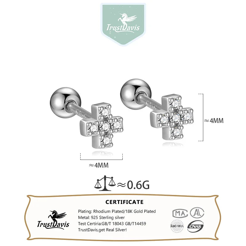 Colored Zircon Cross Screw Earrings DS4758